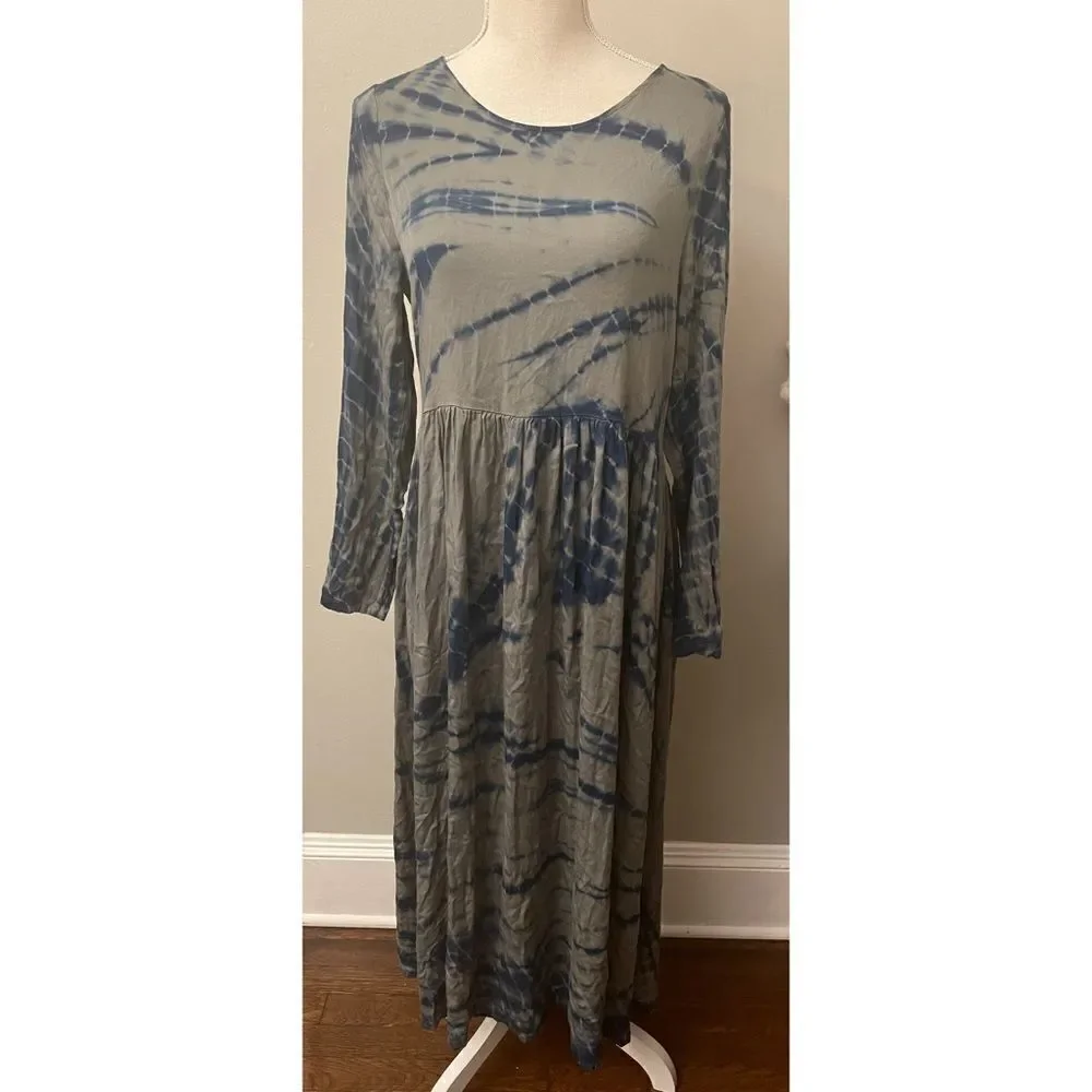 ANTHROPOLOGIE - Eliska Tie Dye Maxi Dress Long Sleeves Pullover Blue